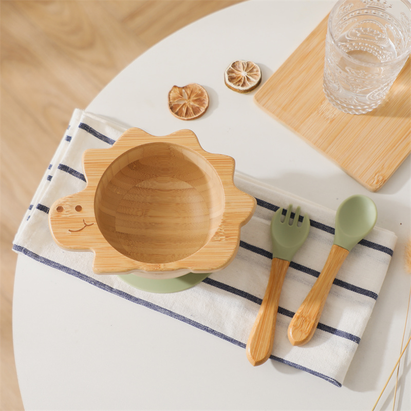 Baby Food Tray - Baby Wooden Tableware Set Dinosaur Bamboo
