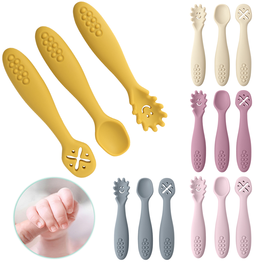 3PCS Silicone Spoon Fork For B - Baby Food Utensils Set ulasan dan harga